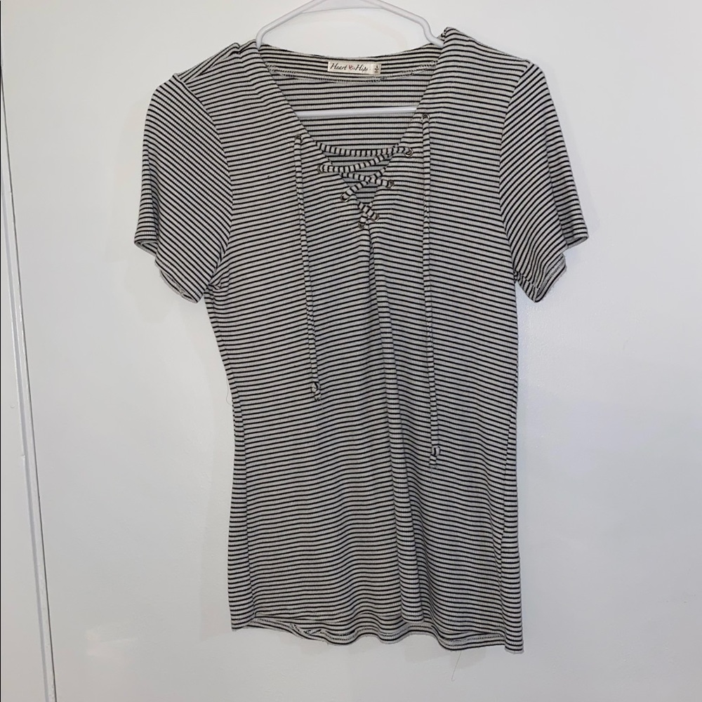 Striped top with ties in front